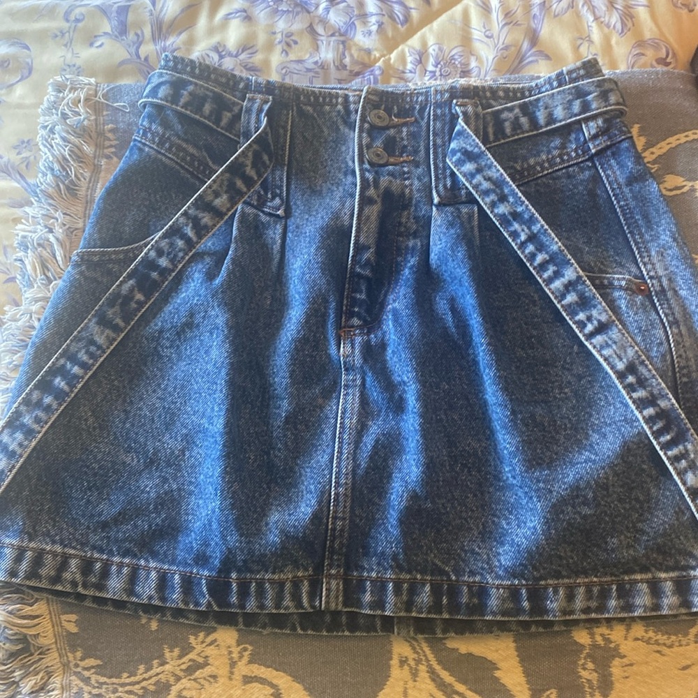 Abercrombie & Fitch Jean Skirt 2/26 Natural Rise Blue Sash Mini Yoke Pleated